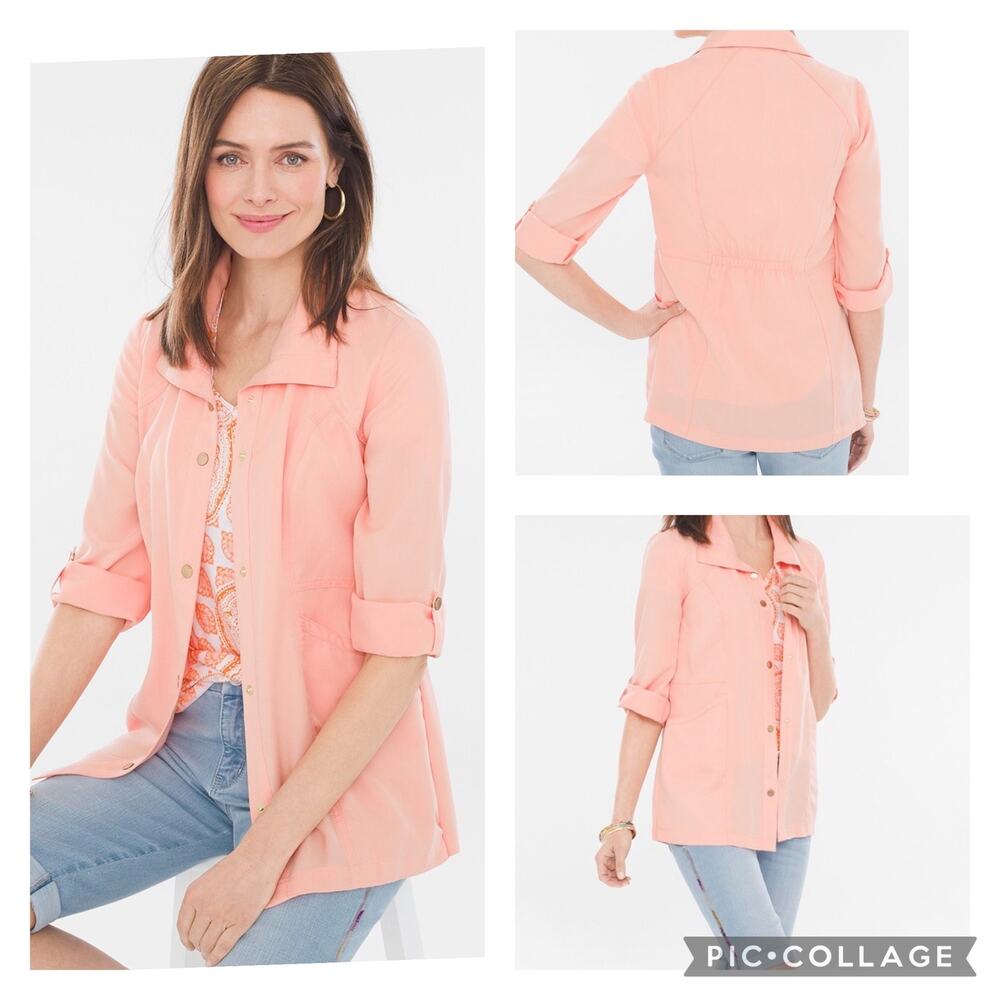 Chicos Utility Peach Lightweight Coverup Jacket XL 3